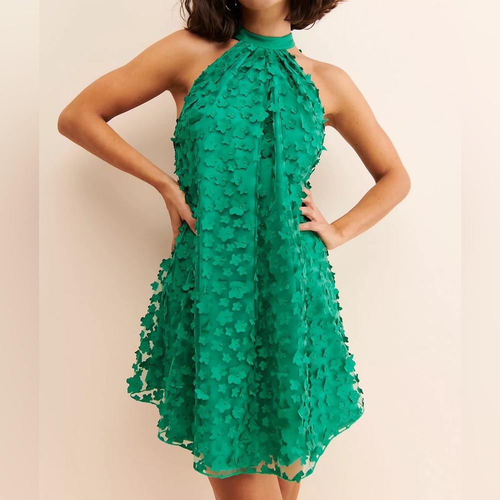 EVA FRANCO ANTHROPOLOGIE GREEN FLORAL MINI DRESS SIZE 2